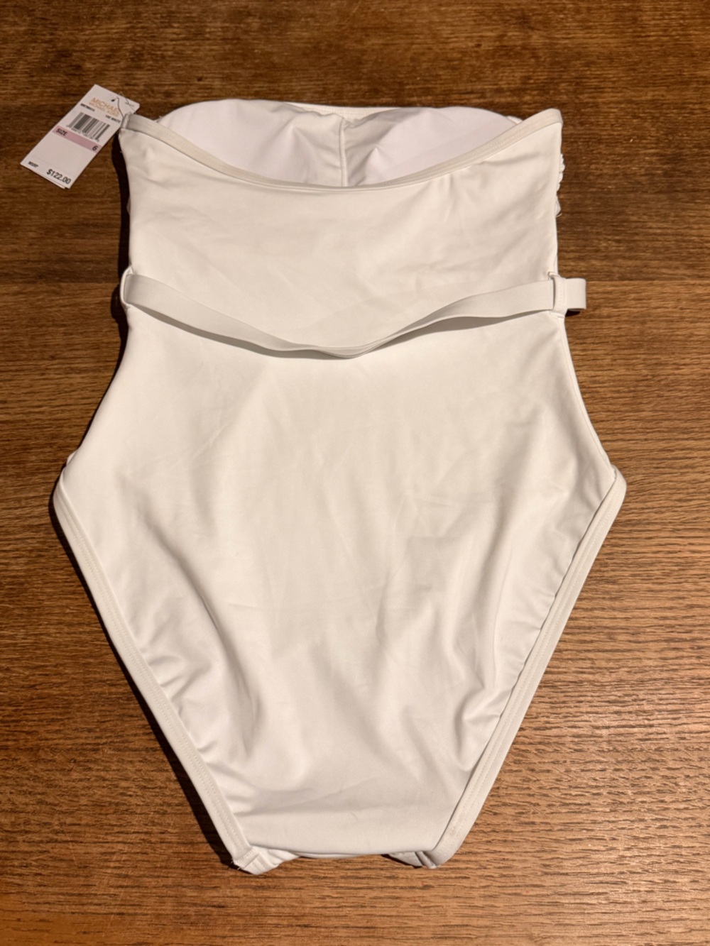 Michael Kors Cream Strapless One-Piece Swimsuit with Gold MK Belt - Picture 5 of 8